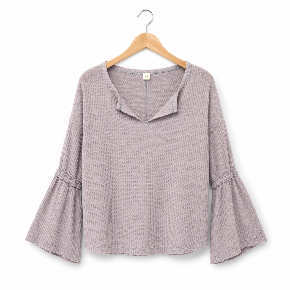 We the Free People Dahlia Thermal Top Womens Size Medium Dusty Lilac Distressed